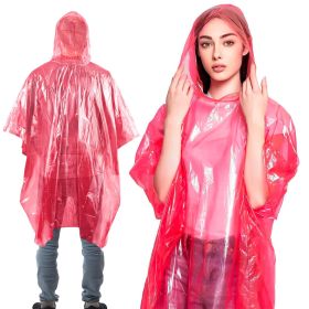 Disposable Hooded Rain Poncho (Red, 00.02mm Polyethylene, 200 Pack)