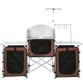 Camping Kitchen Table, Folding Outdoor Cooking Table with Storage Carrying Bag, Aluminum Cook Station 3 Cupboard & Detachable Windscreen
