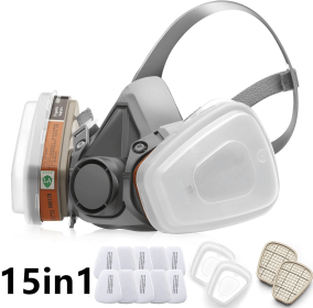 15in1 Respirator Half Face Gas Mask Safety Protect Painters Respirator with 8 extra filter cottons (Quantity: 1 set)