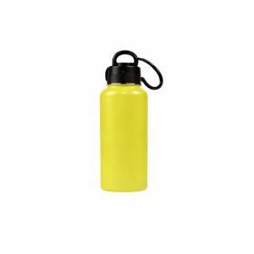 Double-Wall Vacuum Insulated Stainless Steel Water Bottle 3 Caps Included (Color: Lemon)