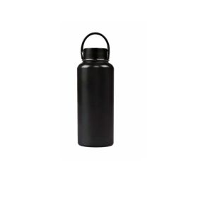 Double-Wall Vacuum Insulated Stainless Steel Water Bottle 3 Caps Included (Color: Black)